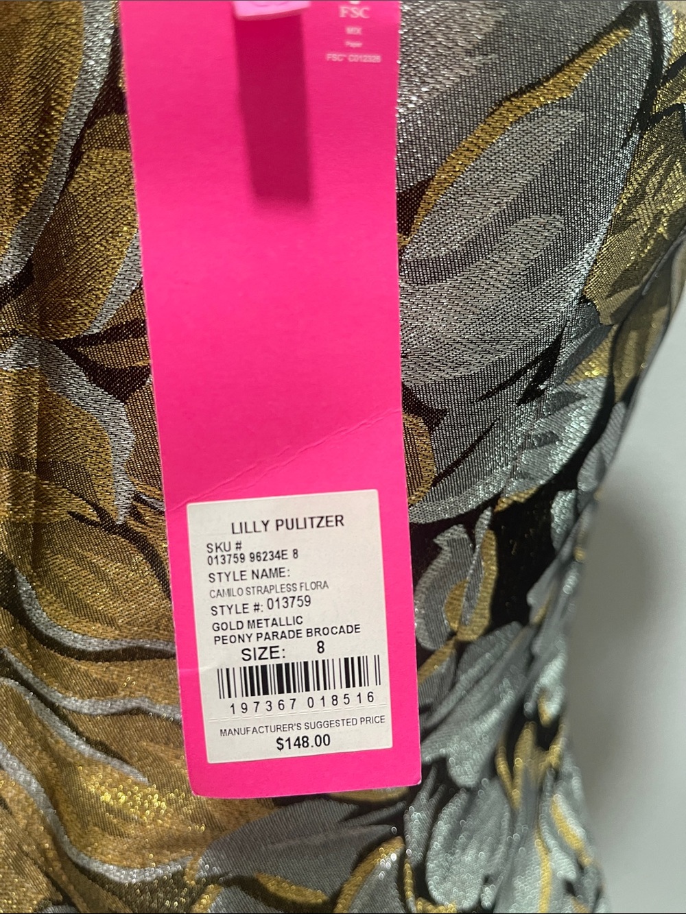 Lilly Pulitzer Strapless Floral Jacquard Bustier Top in Gold and Silver - Picture 2 of 3